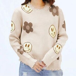 Happy Face Beige Sweater